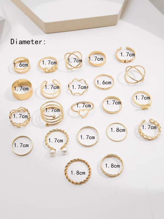 22 Pieces Heart & Faux Pearls Decor Ring - Image 2