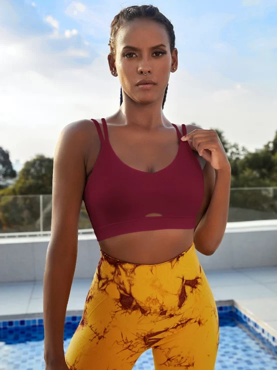 Strappy Plain Criss Cross Backless Sports Bra - Image 3