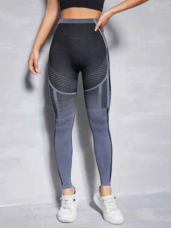 Striped Scrunch Butt Wideband Waist Sports Leggings - Image 2
