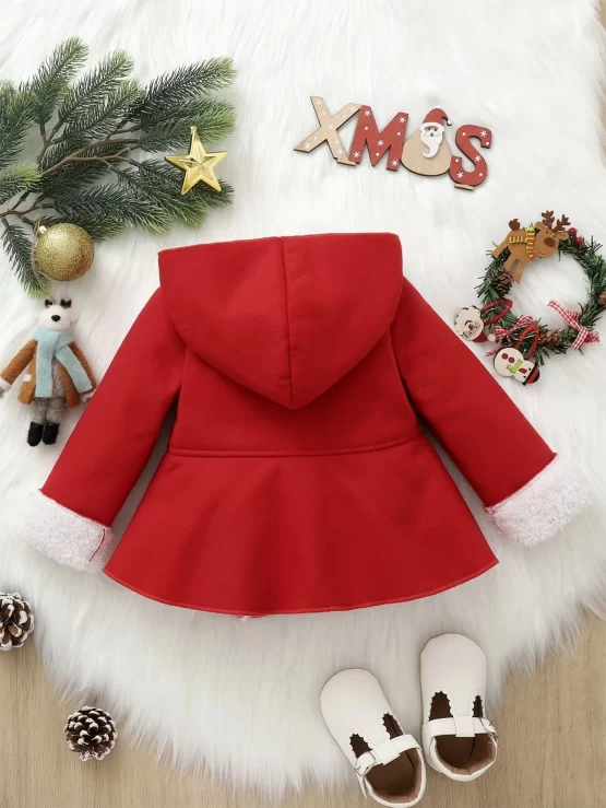 Baby Teddy Lined Double Button Pea Hooded Coat - Image 2