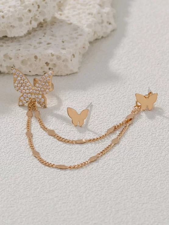Rhinestone Copper Butterfly Decor Earrings - Image 2