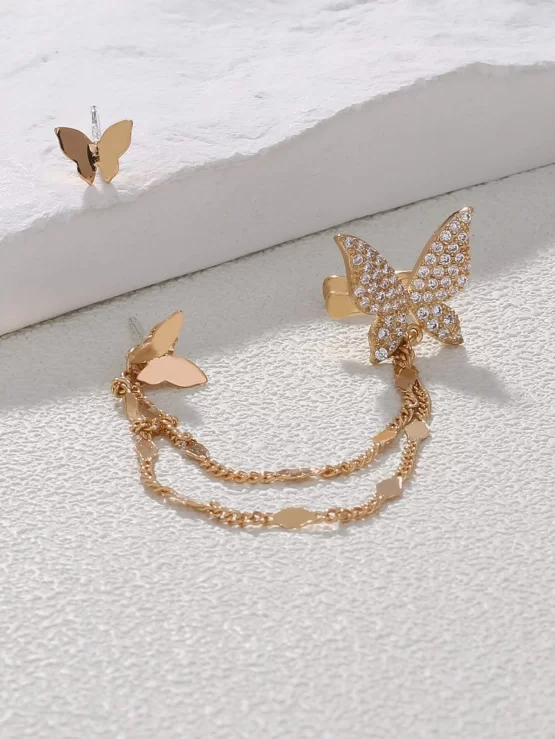Rhinestone Copper Butterfly Decor Earrings - Image 3