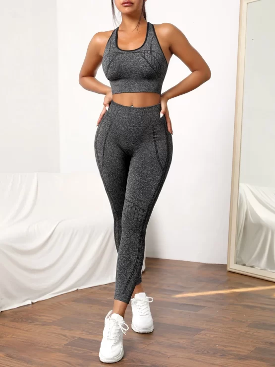 Contrast Binding Racer Backless Sports Set - Image 2