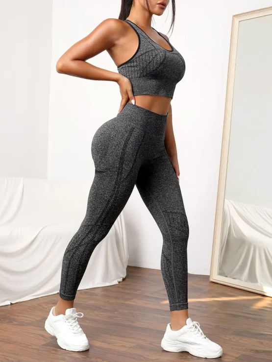 Contrast Binding Racer Backless Sports Set - Image 3