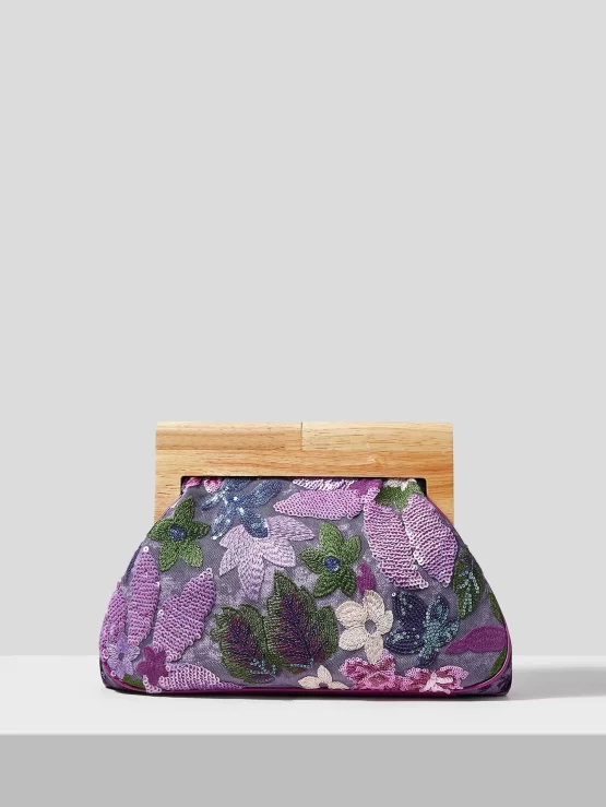 Floral Embroidered Sequin Straw Decor Bag - Image 2