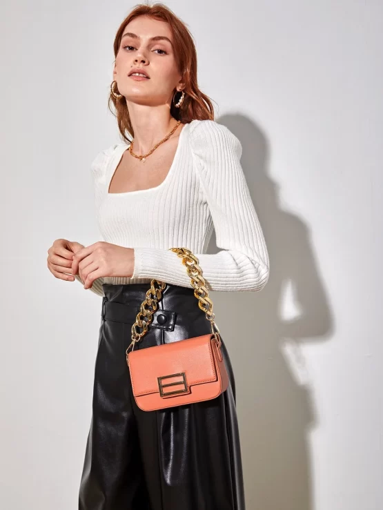 Mini Metal & Chain Decor Square Bag - Image 3