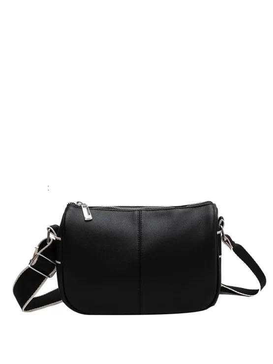 Contrast Piping Litchi Embossed Square Bag - Image 2
