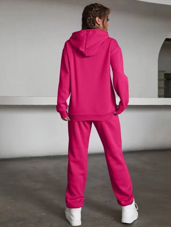Letter Graphic Drop Shoulder Drawstring Thermal Hoodie & Sweatpants - Image 7