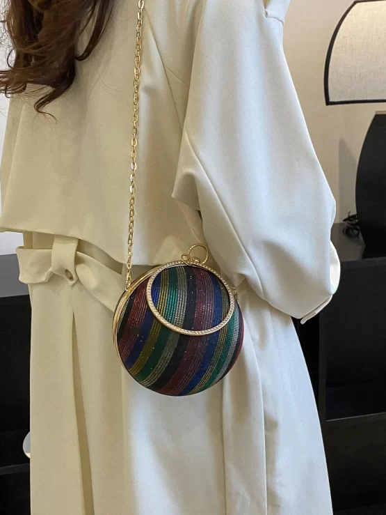 Mini Glitter & Top Ring Design Chain Circle Bag - Image 2