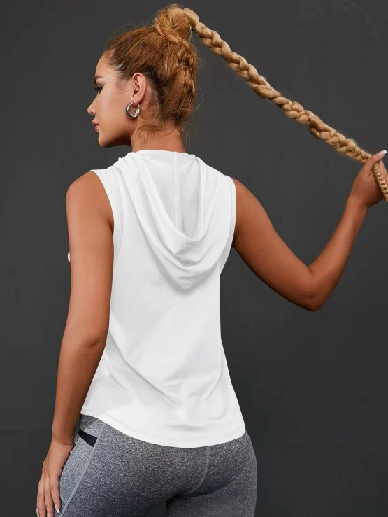 Contrast Letter Tape Drawstring Hooded Sports Tank Top - Image 2