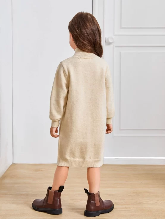 Toddler Girls High Neck Bear Pattern Sweater Dress - Image 2