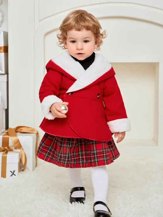 Baby Teddy Lined Double Button Pea Hooded Coat - Image 3