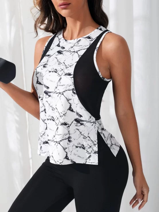Marble Print Split Hem Sports Tank Top - Image 2