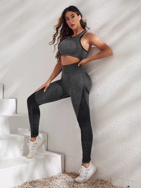 Seamless Striped Print Tummy Control Sports Leggings - Image 3