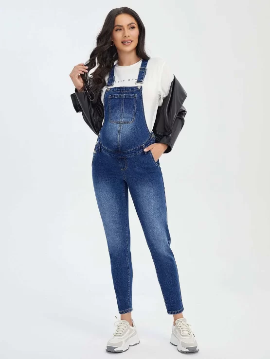 Maternity Patch Pocket Denim Overalls Without Tee - Image 3