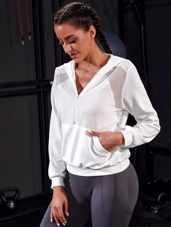 Kangaroo Pocket Contrast Mesh Sports Hoodie - Image 3