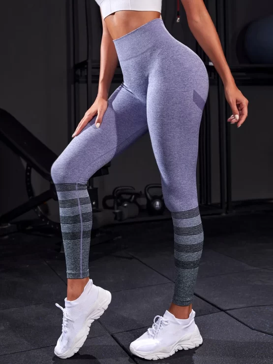 Striped Print Wideband Waist Sports Leggings - Image 3