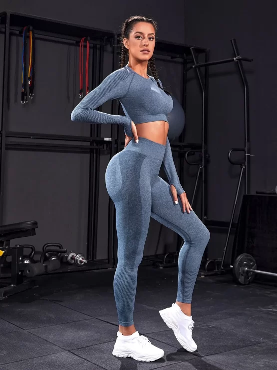 Seamless Raglan Round Neck Sleeve Sports Set - Image 2
