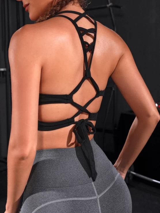 Criss Cross Lace-up Backless Sports Bra - Image 2