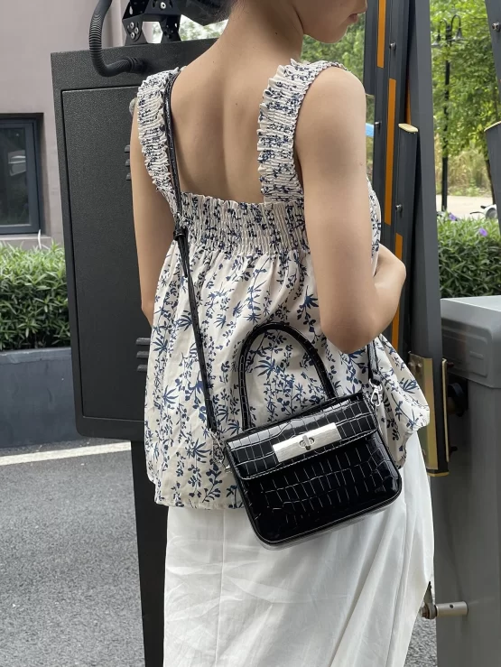 Crocodile Embossed Mini Flap Square Bag - Image 4