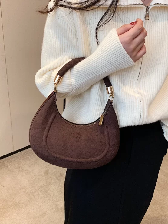 Embossed Detail Faux Suede Hobo Bag - Image 2