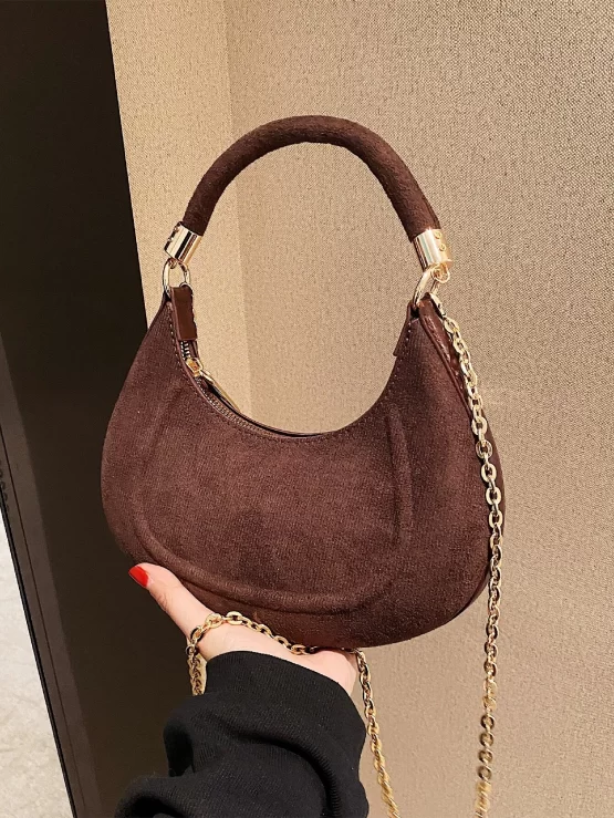 Embossed Detail Faux Suede Hobo Bag - Image 3