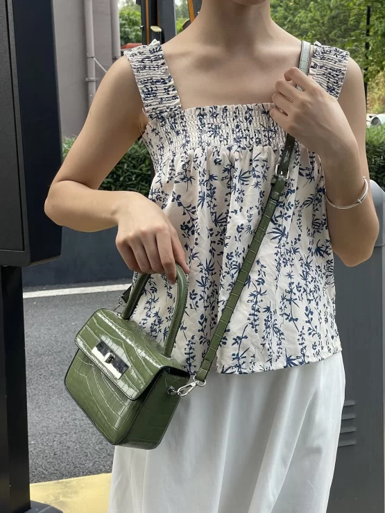 Crocodile Embossed Mini Flap Square Bag - Image 3