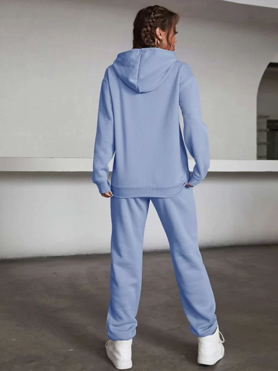 Letter Graphic Drop Shoulder Drawstring Thermal Hoodie & Sweatpants - Image 9