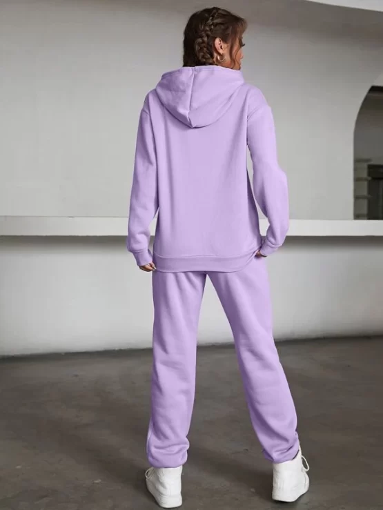 Letter Graphic Drop Shoulder Drawstring Thermal Hoodie & Sweatpants - Image 2