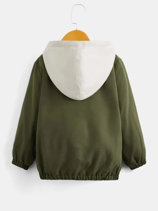 Toddler Boys Letter Graphic Color Block Half Zip Teddy Lined Hooded Jacket - Image 3