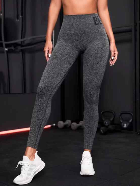 Letter Graphic Wide Waistband Sports Leggings - Image 3