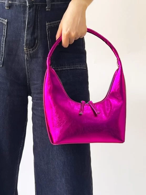 Mini Metallic Top Handle Minimalist Hobo Bag - Image 4