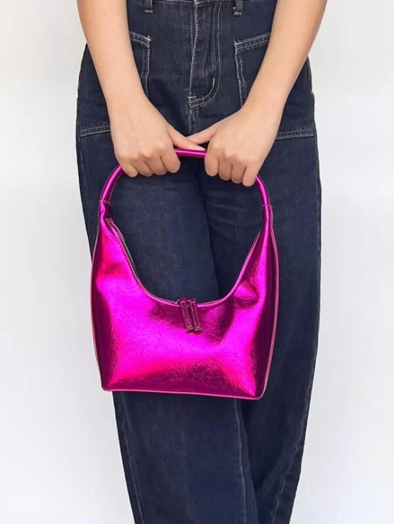 Mini Metallic Top Handle Minimalist Hobo Bag - Image 5