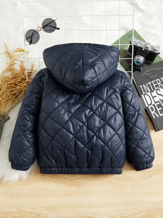 Toddler Boys Teddy Lined Zipper Quilted Hooded Coat - Image 2