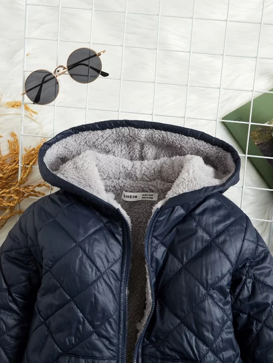Toddler Boys Teddy Lined Zipper Quilted Hooded Coat - Image 3