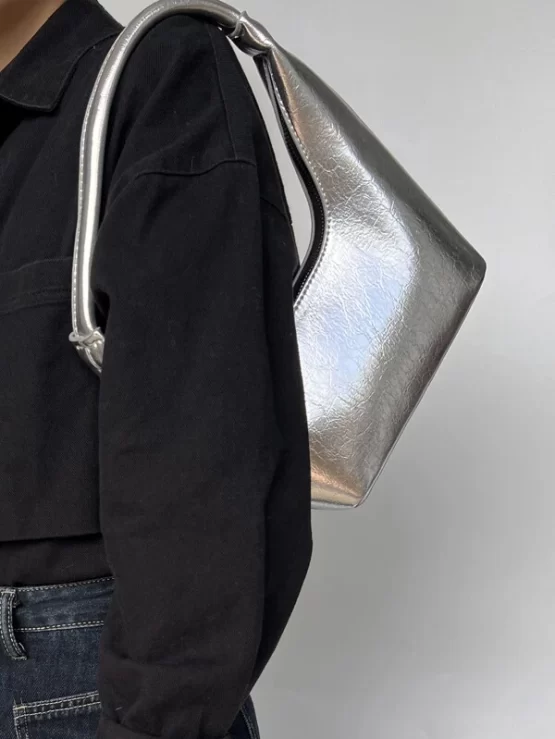 Mini Metallic Top Handle Minimalist Hobo Bag - Image 3