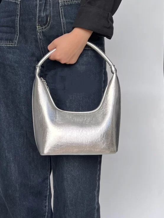 Mini Metallic Top Handle Minimalist Hobo Bag - Image 2