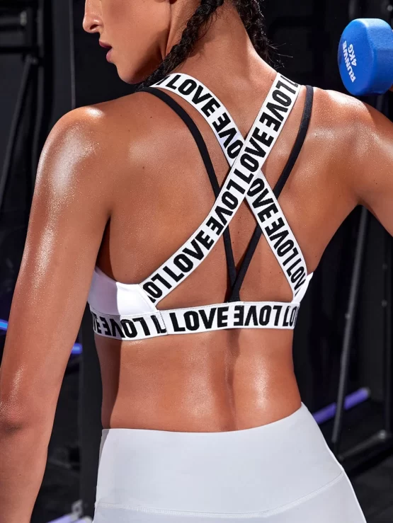 Letter Tape Criss Cross Backless Sports Bra - Image 2