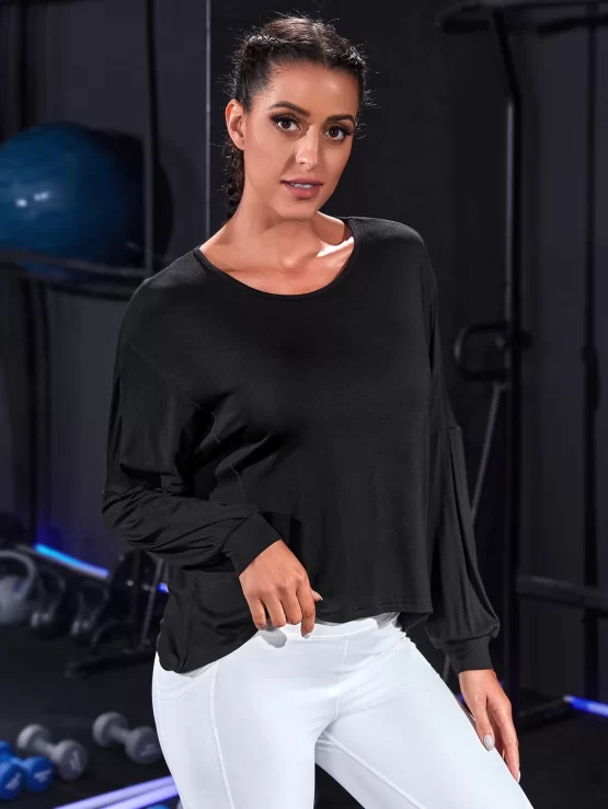 Cut Out Plain Back Raglan Sleeve Sports Tee - Image 3