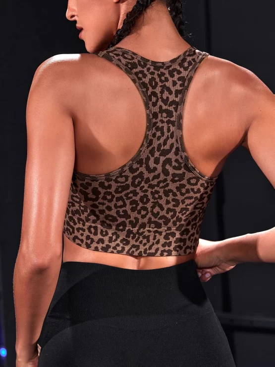 Leopard Print Seamless Racer Back Sports Bra - Image 2