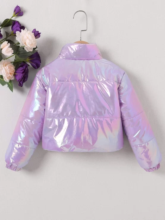 Toddler Girls Zipper Holographic Puffer Coat - Image 2