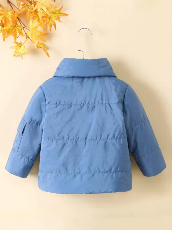 Toddler Boys Solid Zip Up Winter Trench Coat With Scarf - Image 3