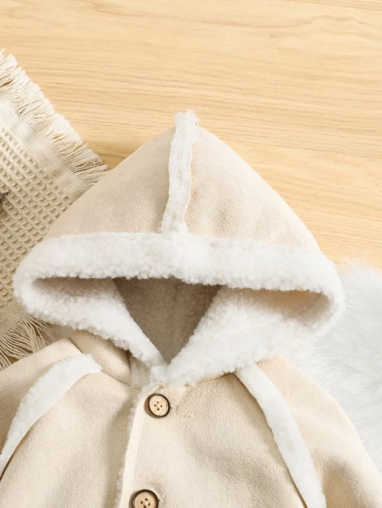 Baby Contrast Trim Raglan Hooded Teddy Lined Suedette Sleeve Jumpsuit - Image 3