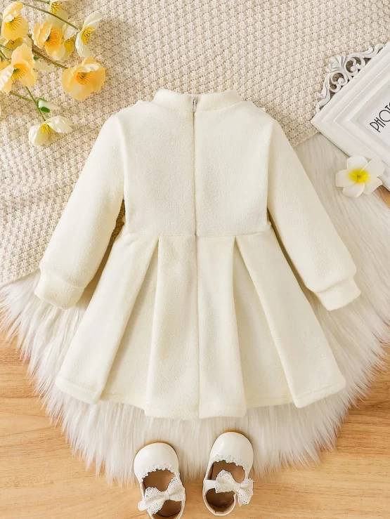 Baby Frill Bow Front Mock Neck Collar Dress - Image 3