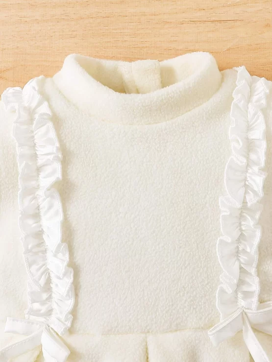 Baby Frill Bow Front Mock Neck Collar Dress - Image 2