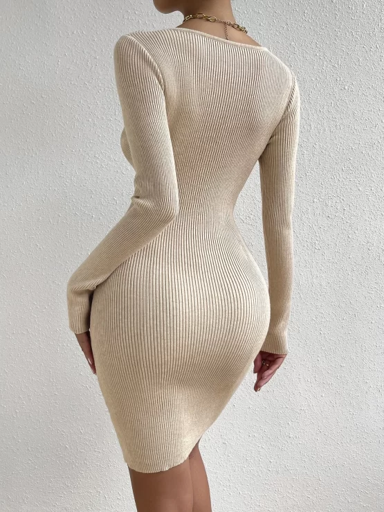 Scoop Neck Knot Elegant Front Sweater Dress - Image 3