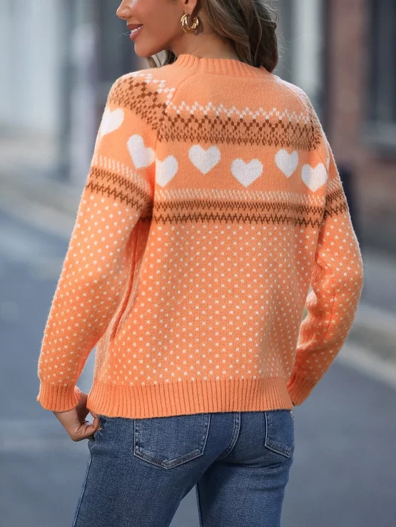 Heart Pattern Pullovers Raglan Sleeve Sweater - Image 2