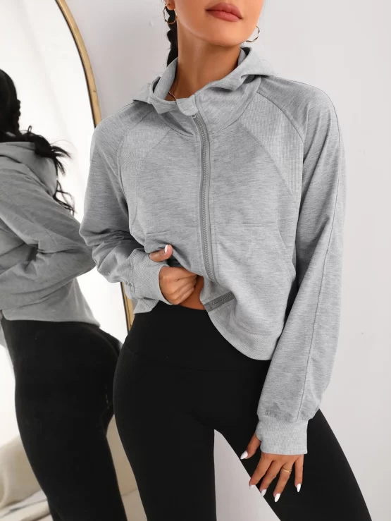 Raglan Sleeve Zip-Up Hoodie Sports Jacket - Image 3
