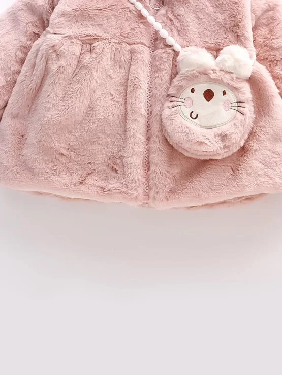 Baby 3D Ear Design Teddy Hooded Coat With Bag - Image 3