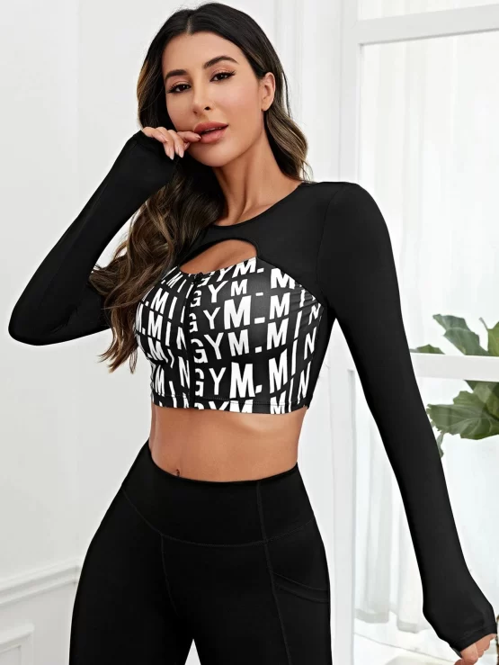 Letter Graphic Cut Out Front Crop Sports Tee - Image 3